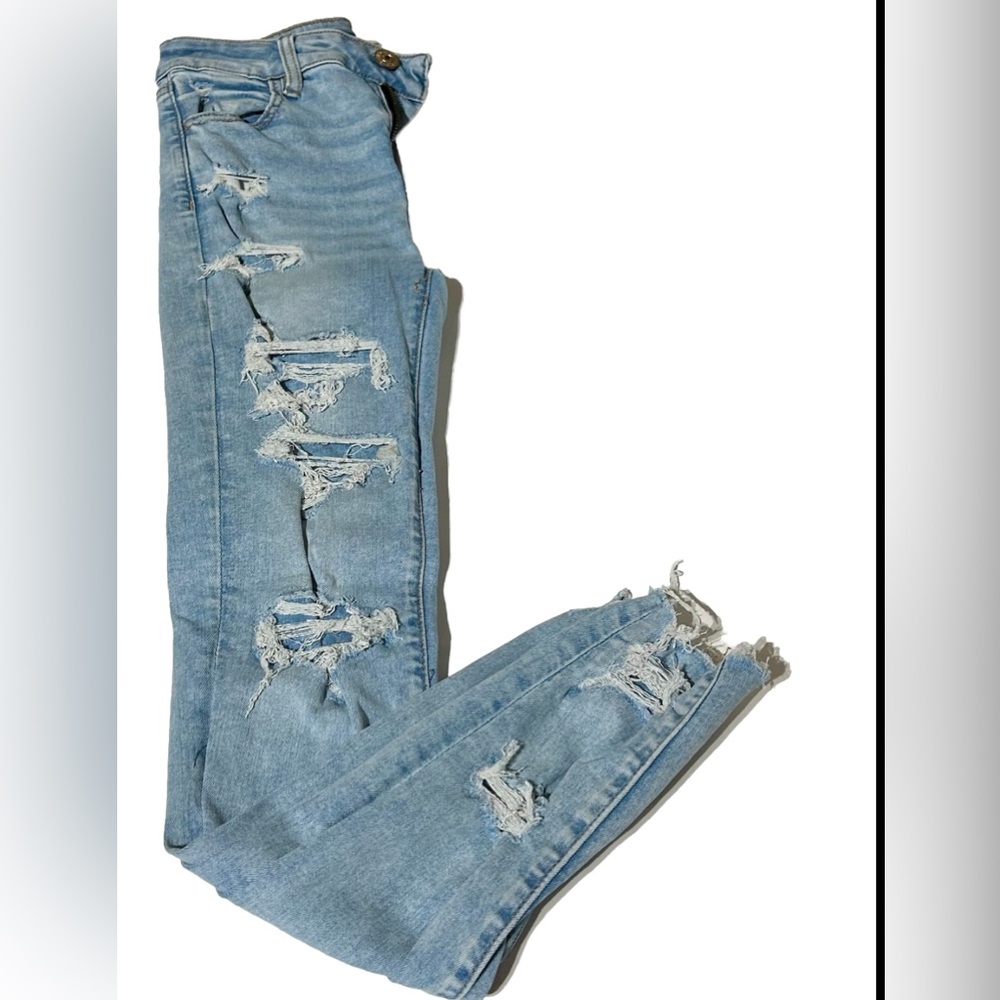 American Eagle AE Stretch Hi Rise Jegging Women's Jeans 4R Blue 27x27 Distressed